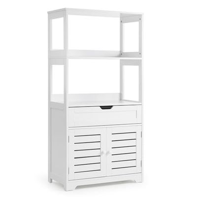 Mondeer Meuble de Salle de Bain, Meuble de Rangement avec 2 Compartiments Ouverts 1 Tiroir en Bois MDF, Moderne Style pour Salle de Bain Cuisine Salon, 60 x 30 x 119cm, Blanc