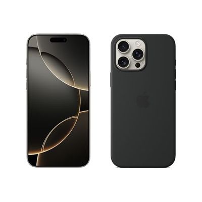 Apple iPhone 16 Pro Max (256 GB) - Naturel titanium + Siliconenhoesje met MagSafe - Zwart