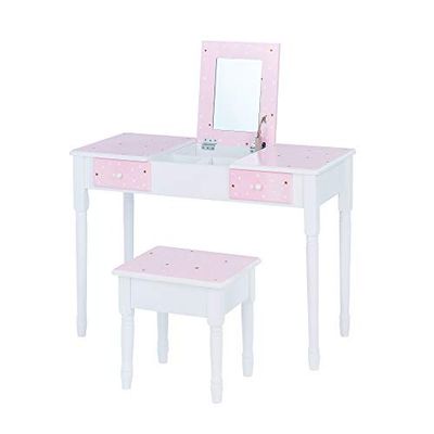 Teamson Kids Houten Kaptafel Kinderen - Tafel en Stoel Set - Roze/Wit