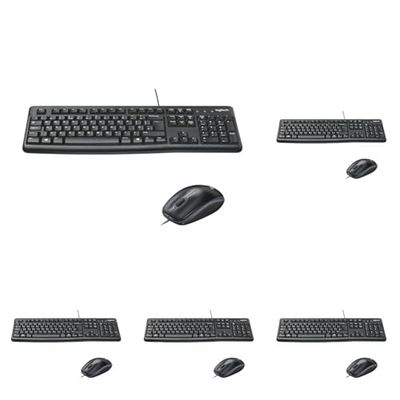 Logitech MK120 Wired Keyboard and Mouse Combo for Windows, Optical Wired Mouse, Full-Size Keyboard, USB Plug-and-Play, Compatible with PC, Laptop, QWERTY UK English Layout - Black (Pack of 5)