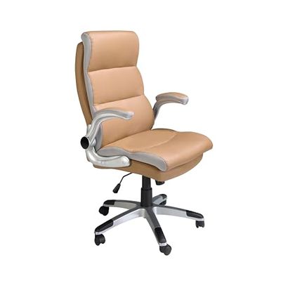 Silla oficina z osientem y respaldo tapizado w polipiel marrón. Patas fabricadas en pvc en gris metal