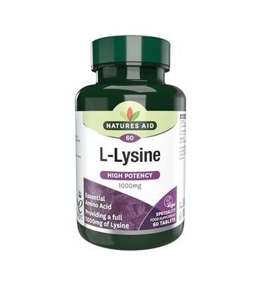 Natures Aid L-Lysine 1000 mg, High Potency Essential Amino Acid, Vegan, 60 Tablets