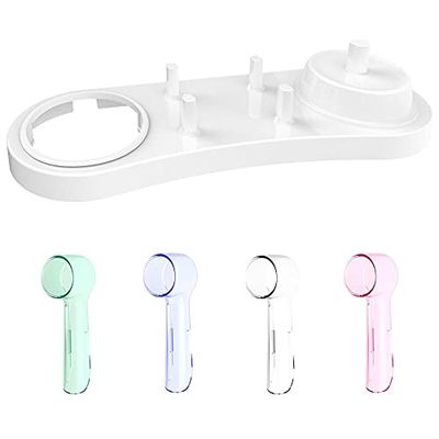 Support de Brosse à Dents électrique avec 1 Fente de Chargement, 1 Support de Brosse à Dents et 4 Supports de tête de Brosse à Dents + 4 PCS couvertures de tête de Brosse à Dents pour Oral B