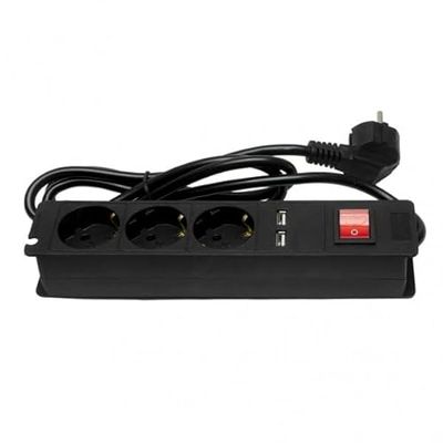 Base Multiple 3 Enc+2 USB con Interruptor, Ideal para conectar Varios Dispositivos simultáneamente. Potencia de 3500W y Cable de 1,5m con Conductores de Cobre 3gx1,5mm, Seguro y eficiente.
