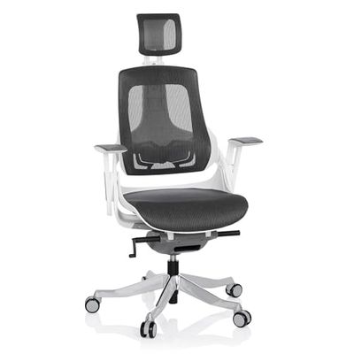 HJH OFFICE 640300 professionele bureaustoel SPEKTRE net wit/grijs ergonomische draaistoel met verstelbare rugleuning