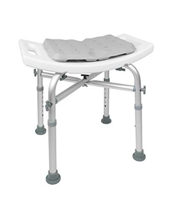 KMINA - Sgabello Doccia Anziani (150 Kg) con Doppia Traversa Rinforzata, Cuscino, Sgabello Bagno Bianco, Regolabile, Montaggio Senza Utensili - Made in Europe