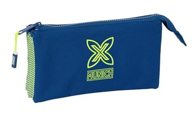 safta Munich North - Trousse Triple, Trousse pour Enfant, idéale pour Les Enfants d'âge Scolaire, Confortable et Polyvalente, qualité et résistance, 22 x 3 x 12 cm, Bleu Marine, M, Décontracté