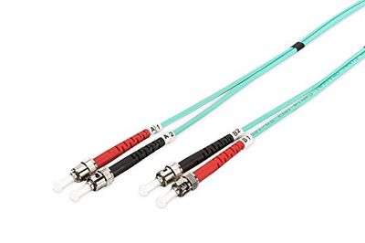 DIGITUS DK-2511-10/3 – Glasvezelkabel OM3 – 10 m – ST naar ST – Duplex Glasvezelkabel – 1/10/40/100 Gbit/s – MM Multimode Glasvezel LAN-Kabel – Vezeltype: 50/125 µ – Turquoise (Aqua)