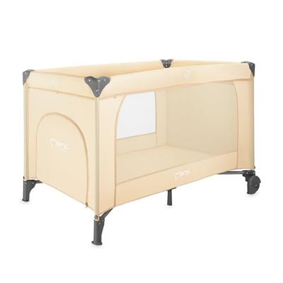 Momi Belove Plus Reisbed, 2-in-1, opvouwbaar, 2 hoogtes, voor baby's tot 9 kg en kinderen tot 15 kg, met matras, stang met speelgoed, aankleedkussen en draagtas