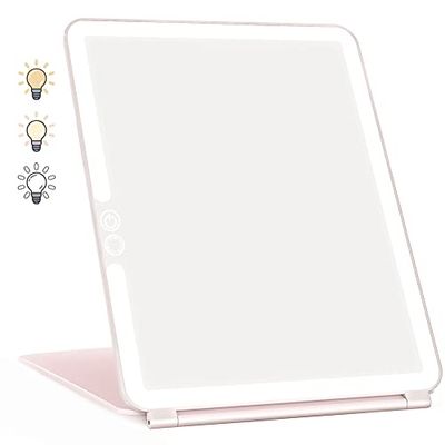 WEILY Specchio Trucco con 72 Luci LED, Touch Screen Tre Colori Regolabile Illuminato Specchio Trucco, 2000 mAh USB Ricaricabile Specchio da Viaggio (Rosa)