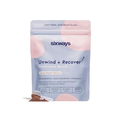 Sixways Unwind and Recover Sleep Drink 30 Servings, Cacao Flavour, Ashwagandha Powder, Hormone and Anxiety Aid, Magnesium, Reishi Mushroom, Vegan, Gluten Free, Magnesium Infused for Relaxation