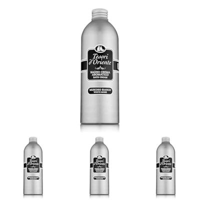 Tesori d'Oriente - Bagno Crema Muschio Bianco, Bagnoschiuma dalle Note Muschiate e Ambrate, con Oli Essenziali, Dona alla Pelle Freschezza e Benessere Prolungato, 500ml (Confezione da 4)