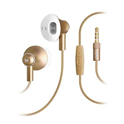 SBS in-ear hoofdtelefoon met kabel - hoofdtelefoon met microfoon en rubberen pads - hoofdtelefoon in goud voor smartphone, mobiele telefoon en PC - draadloze hoofdtelefoon