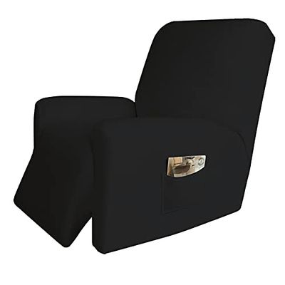 Easy-Going 4 Pieces Microfiber Stretch Recliner Slipcover – Spandex Soft Fitted Sofa Couch Cover, Washable Furniture Protector with Elastic Bottom for Kids,Pet (Recliner,Black)