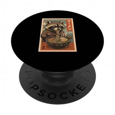 Racoon Eats Ramen Noodles Japanese Vintage PopSockets Adhesive PopGrip
