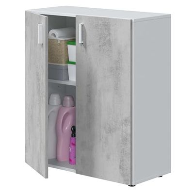 Armario Multiusos Bajo con 2 Puertas en Blanco y Cemento 80x92x37 cm