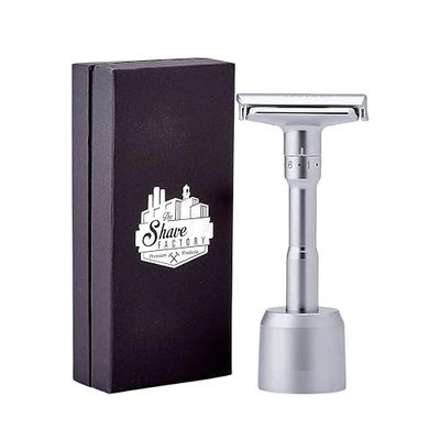 Shave Factory Adjustable Safety Razor Matte and Base Stand, Gray
