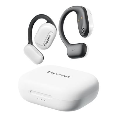 Truefree O1 open-ear hoofdtelefoon, Bluetooth 5.3 draadloze oordopjes met oorhaken, over-ear luchtgeleidingstechnologie voor sport, vier microfoons voor heldere gesprekken, 45 uur speeltijd (Wit)