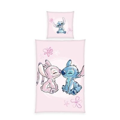 Herding, Biancheria da Letto Disney's Stitch, Federa Circa 80 x 80 cm, Copripiumino Circa 135 x 200 cm, Con Cerniera e Motivo Reversibile, 100% Cotone/Renforcé
