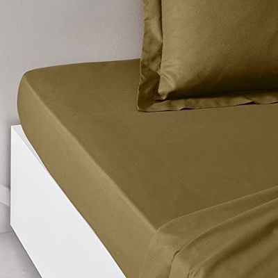 TODAY Essential - Hoeslaken, 160 x 200 cm, voor tweepersoonsbed, 100% katoen, effen, brons