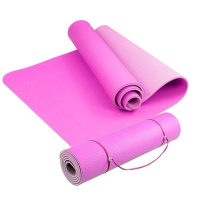 Yogamat, fitnessstudio, pilates, 183 x 61 x 0,6 cm, antislip oppervlak, milieuvriendelijk TPE-tapijt voor aerobic, gymnastiek, roze