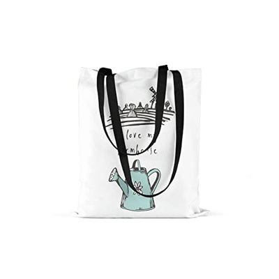 Bonamaison Printed Tote Bag, Reusable Grocery Bag, Shopping Bag, Machine Washable, Foldable, Canvas Cloth Bag with Black Handles, Size: 48x55 Cm
