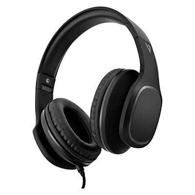 V7 HA701-3EP Auriculares circulares estéreo premium de 3,5 mm, com microfone, preto
