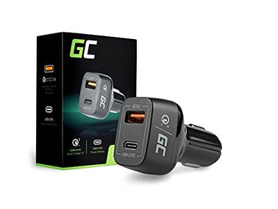 Green Cell Autolader 48W 2-Port USB/USB-C Sigarettenaansteker Auto-Adapter - Ultra Charge Compatibel Met iPhone, Samsung, Xiaomi, Android Mobiele Telefoons, GPS, Camera