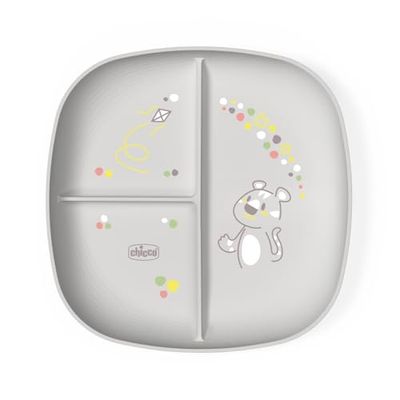 Chicco Barnmatstallrik, barnmatstallrik med 3 delar för att upptäcka nya smaker, diskmaskinssäker, mikrovågsugnssäker, BPA-fri, 12 månader, grå