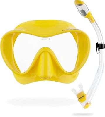 CRESSI Unisex vuxen klar/gul kombination set ramlös F1 mask snorkel torr för dykning och snorkling, gul, en storlek