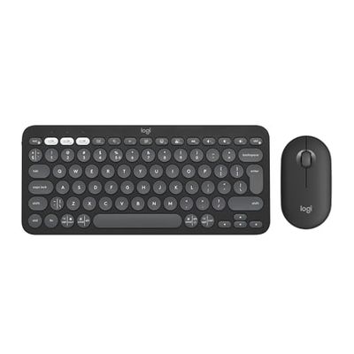Logitech Pebble Keys 2 K380s, Multi-Device Bluetooth Wireless Keyboard + Pebble Mouse 2 M350s Slim Bluetooth Wireless Mouse, QWERTY UK - Graphite