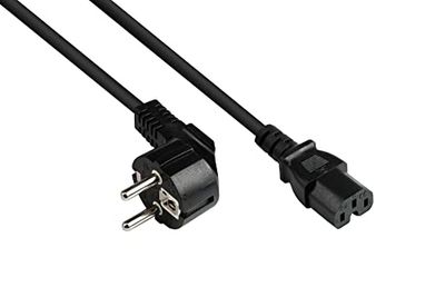 Good Connections P0150-S018 kabel sieciowy, 1,8 m, wtyczka z zestykiem ochronnym typu E+F (CEE 7/7, kątowy) do gniazda grzejnika C15 (prosty), kabel do podgrzewania, 1,00 mm², czarny