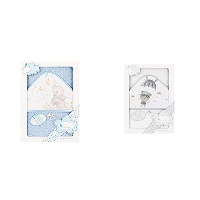 Interbaby 01227-01 - Capa de baño Elefante Azul, Unisex & 01228-18 - Capa de baño Paracaidista Blanco y Gris, Unisex