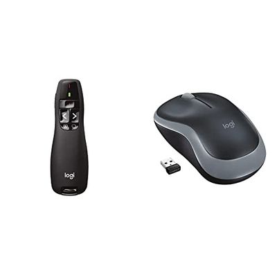 Logitech R400 Puntatore Laser Per Presentazioni Wireless, 2.4 Ghz E Bluetooth, Ricevitore Usb & M185 Mouse Wireless, 2.4 Ghz Con Mini Ricevitore Usb, Durata Batteria Fino A 12 Mesi