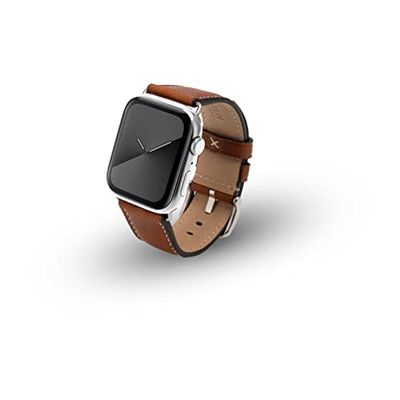 JT Berlin Charlie armband voor Apple Watch 49 mm / 45 mm / 44 mm / 42 mm leren armband [Watch Ultra, Watch SE, Series 8/7/6/5/4/3/2/1, roestvrijstalen sluiting] bruin/zilver