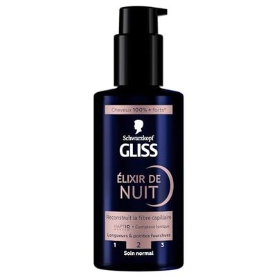 Schwarzkopf - GLISS - Elixir de Nuit - Reconstruit la Fibre Capillaire - Haptiq System - Complexe Ionique - Longueurs & Pointes Fourchues - Cheveux 100% Plus Forts - Soin Normal - Sans Rinçage - 100ml