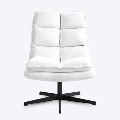 MEUBLE COSY 360° svängbar loungestol fritid soffa stol med fällbart ryggstöd tjockt säte skandinaviskt tygbeläggning metallben, vit, 65 x 79,5 x 85 cm, 65 x 79,5 x 85 cm
