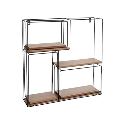 Wintem Vägghylla i svart trä och metall utdragbar 49 x 48 x 9,5 cm - perfekt för alla rum som sovrum, vardagsrum eller entré - perfekt för bokförvaring