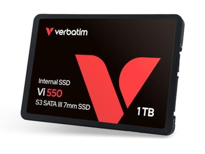 Verbatim Vi550 S3 SSD, intern SSD-enhet med 1 TB datalagring, solid state-enhet med 2,5-tums SATA III-gränssnitt och 3D NAND-teknik, svart