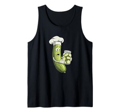 Funny Cucumber Shocked Holding Pickle Jar Cartoon Tee Canotta