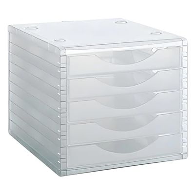 M-Office Freya Módulo 4005 De Con 5 Cajones Color Traslúcido Fabricado en Poliestireno Resistencia Válido Para Formatos DIN A4, Folios Y Subcarpetas,