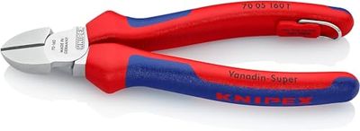 Knipex Pince coupante de côté chromée, avec gaines bi-matière, avec œillet intégré pour fixation d’un dispositif antichute 160 mm (carte LS/blister) 70 05 160 T BK