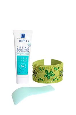 Easy Depil KIT CREMA DEPILATORIA VISO (Baffetti, Guance, Mento, Sopracciglia) 50 ml + Bracciale arabesque. Rapida, facile da usare, efficace, sicura. Con Proteine Vegetali Addolcenti. Pelle liscia.