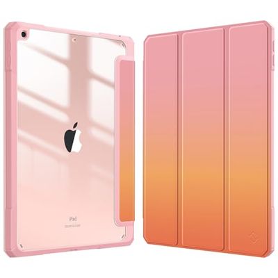FINTIE Hybrid Case Compatible with iPad 9th / 8th / 7th Generation (2021/2020/2019 Release) 10.2 inch - Shockproof Cover with Clear Back Shell w/Pencil Holder, Auto Wake/Sleep, Sunset Ombre