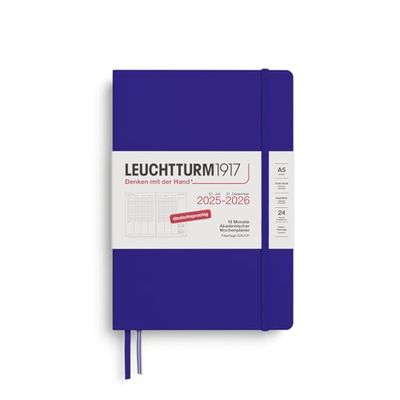 LEUCHTTURM1917 372639 Agenda semainier académique 2026, format moyen (A5), 18 mois, 07.2025-12.2026, couverture rigide, encre en allemand