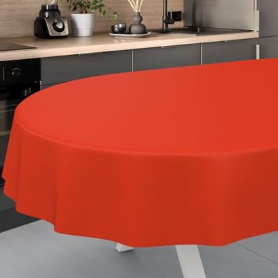 ANRO Nappe en Toile cirée, Lavable, pour Table de Jardin, extérieur, intérieur, Ovale, Bord coupé, Rouge, 220 x 140 cm