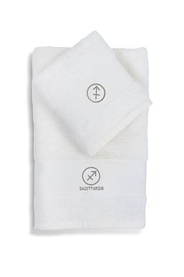 zer0bed Zodiac Set de Serviettes de Bain Signes du Zodiaque, Lot de 2, Serviette de Visage, Serviette invité-Bidet, 100% Coton, Couleur Unie avec Broderie, Sagittaire