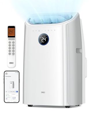 Dreo Smart 3-in-1 Portable Air Conditioner, 12000 BTU Drainage-Free Cooling AC Unit, 46dB Silent Mobile Air Conditioners for Bedroom & Room, APP/Voice/Remote Control, 24h Timer with Fan & Dehumidifier