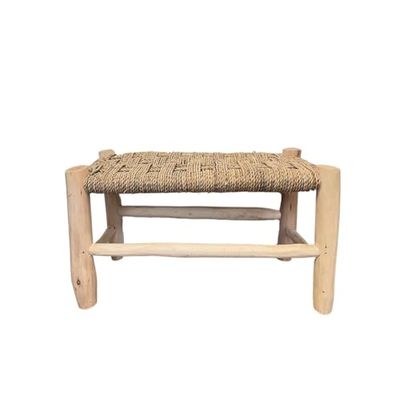 Home Maison Banc Tressage Damier 60 cm, Bois de Laurier Brut, 60 x 30 x 30 cm