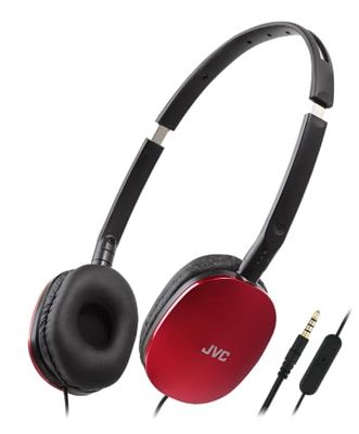 JVC HA-S160M-R - Flats opvouwbare en compacte hoofdtelefoon in glanzende trendy kleur, met schakelaar voor microfoon aan/uit, ideaal voor telewerken en online seminars (rood)
